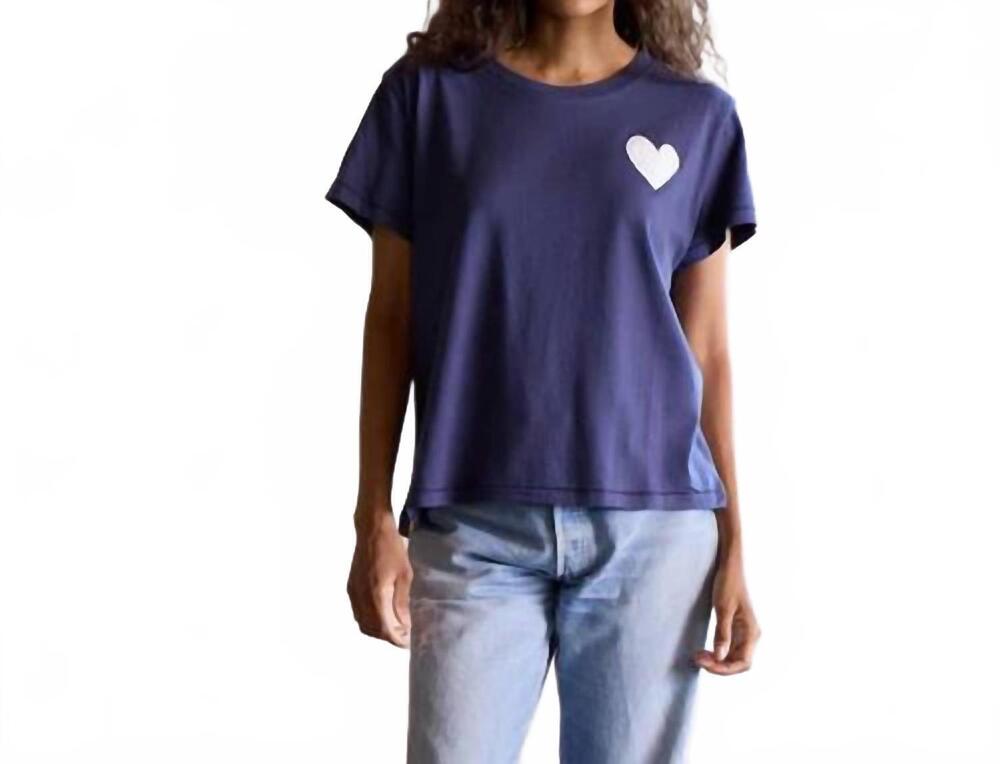 NEW KERRI ROSENTHAL suke contrast heart tee in indigo/ white